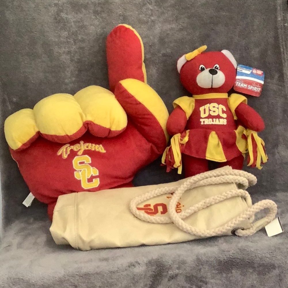 Bundle of USC Trojans purse and 2 stuffed animals